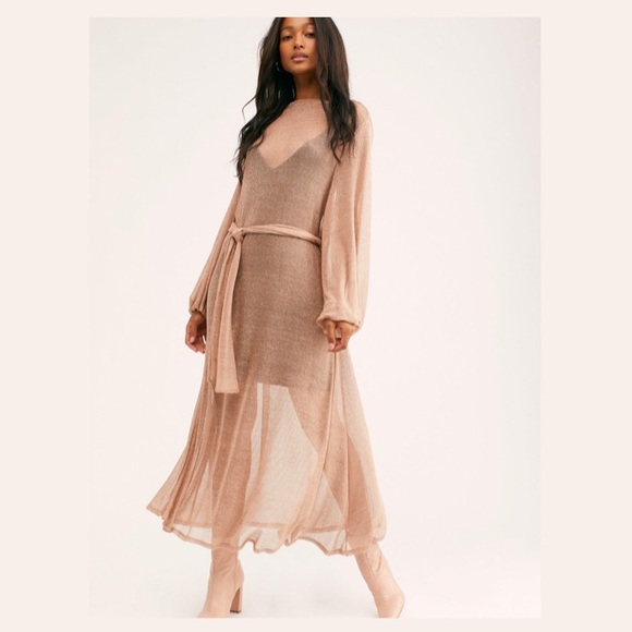 NEW Free People Daybreak Midi Dress - Rose Gold - Picture 2 of 11